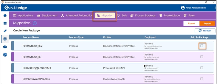 Ie Process Exporting process with IE applications
